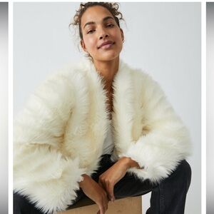 Free People Faux All Night Fur Ivory Jacket NWOT